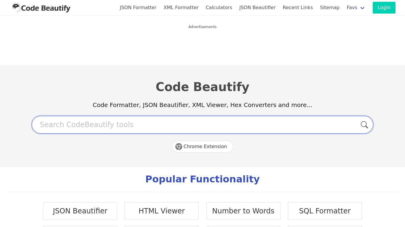 CodeBeautify Landing page
