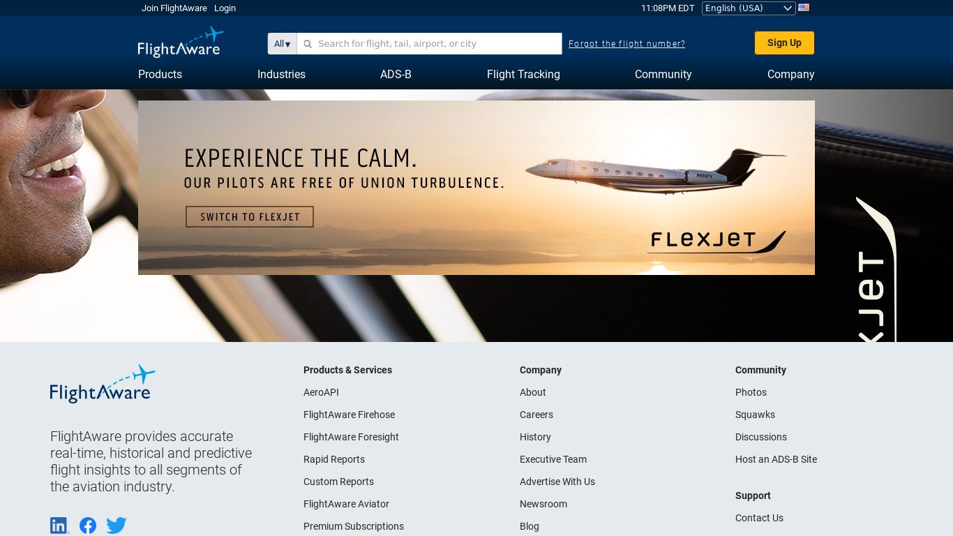 FlightAware Landing page