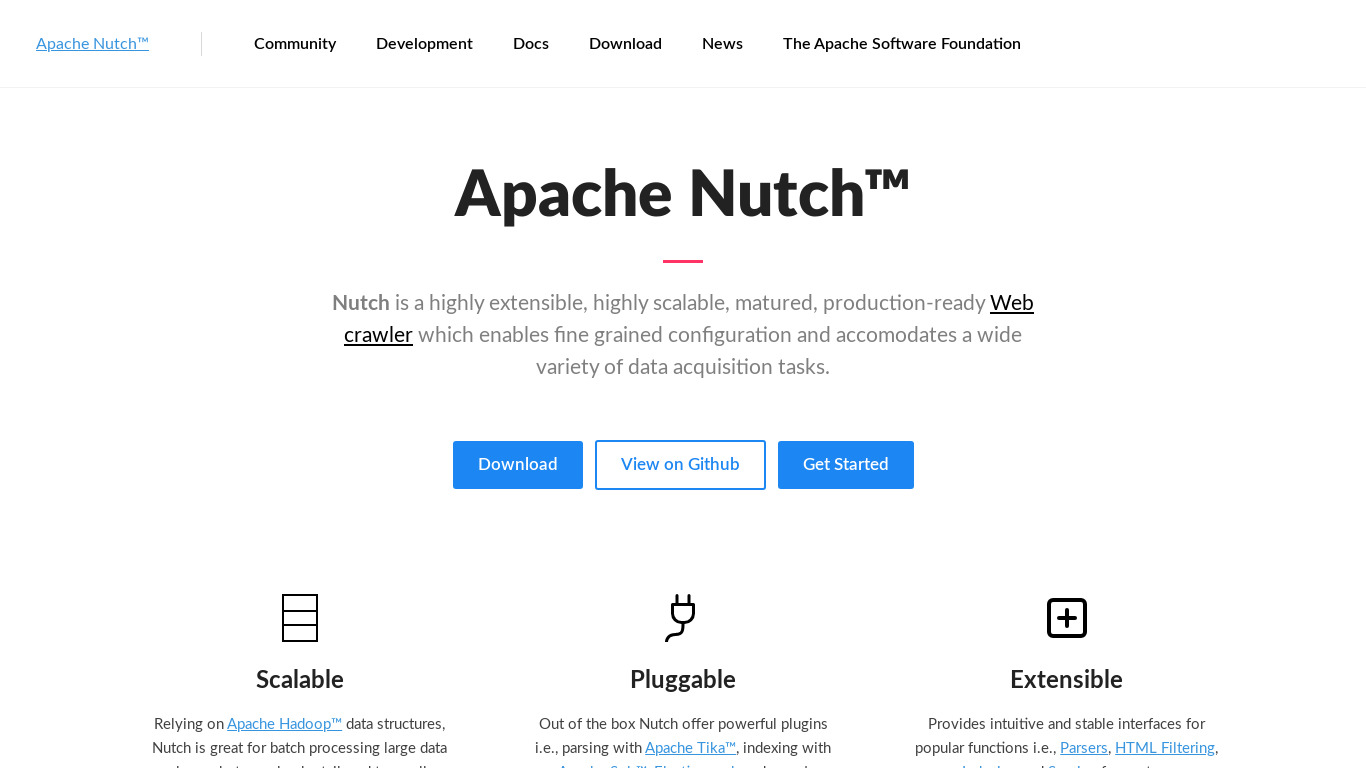 Apache Nutch Landing page