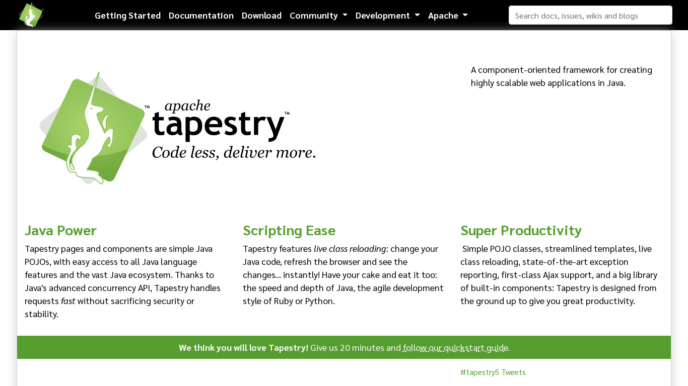 Apache Tapestry Landing page