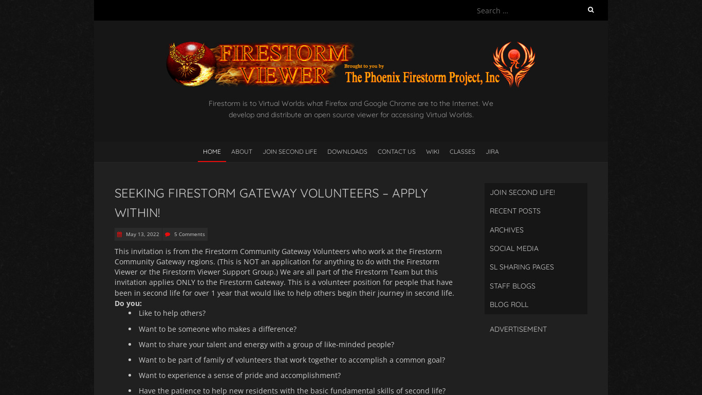 Firestorm Viewer Landing page