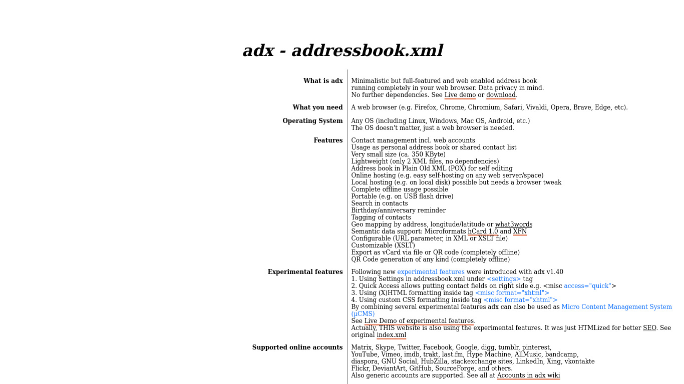 adx - addressbook.xml Landing page