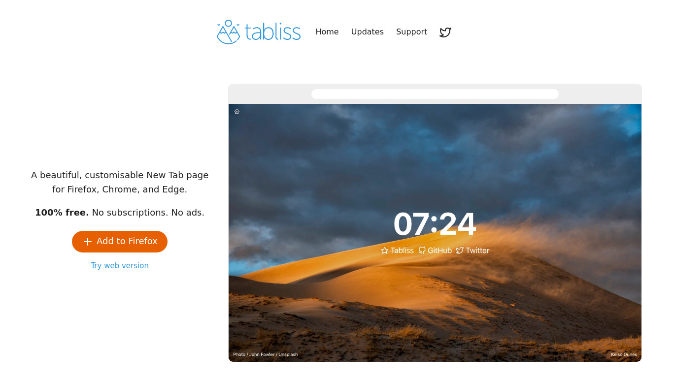 Tabliss Landing page