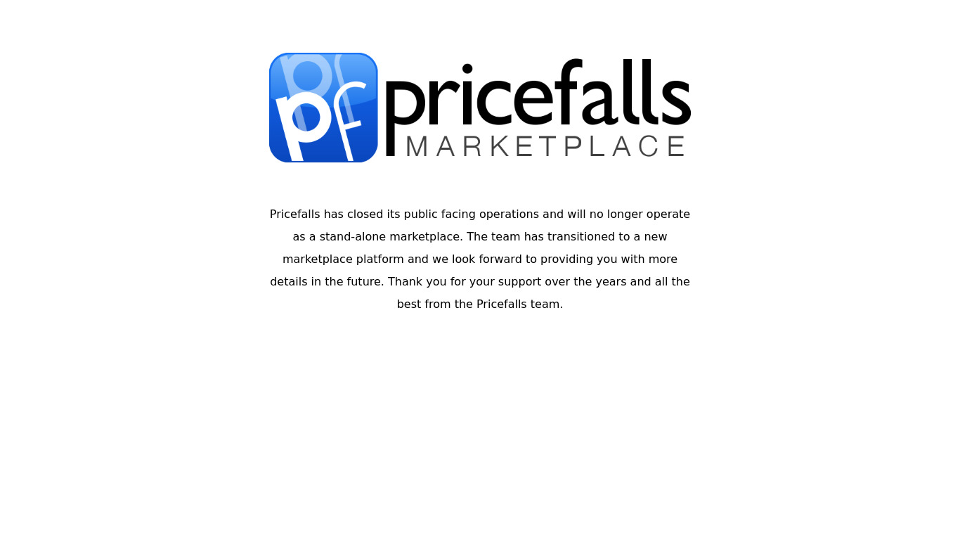 Pricefalls.com Landing page