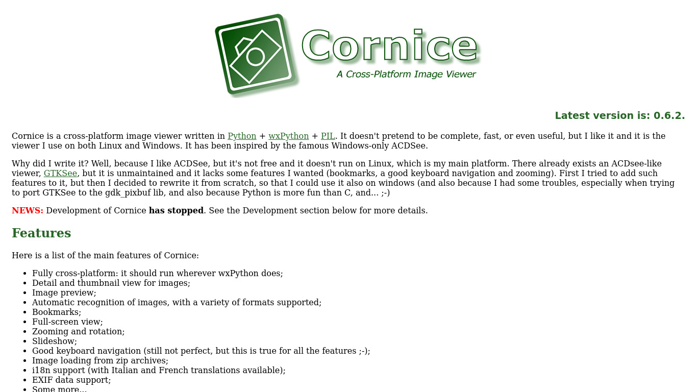 Cornice Landing page