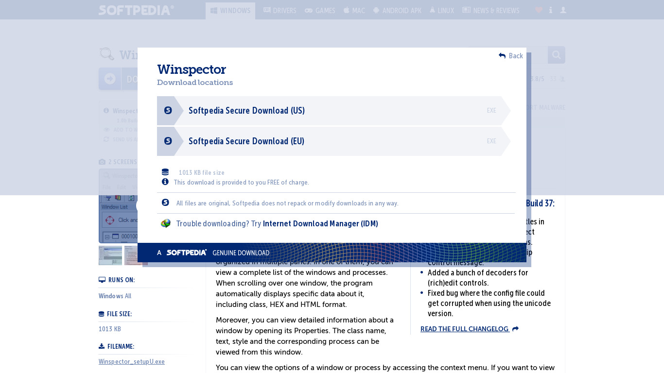 Winspector Spy Landing page