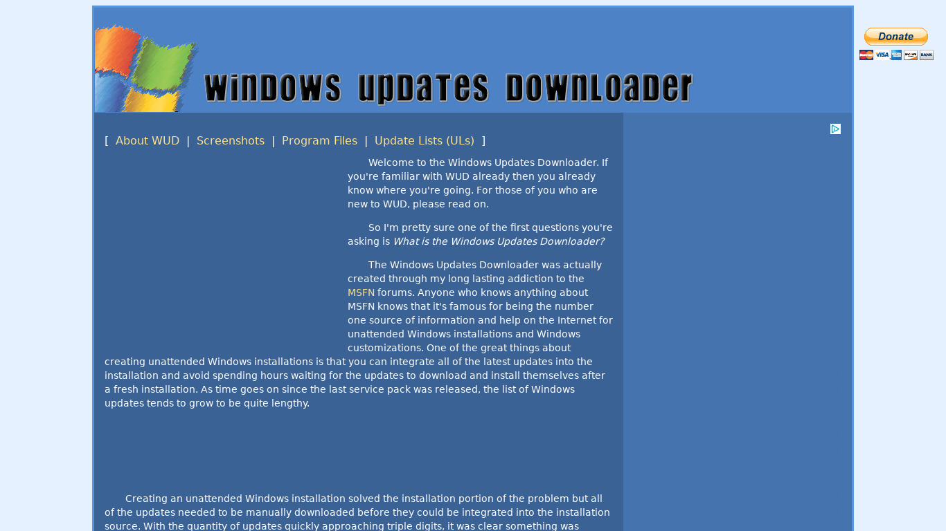 Windows Updates Downloader Landing page