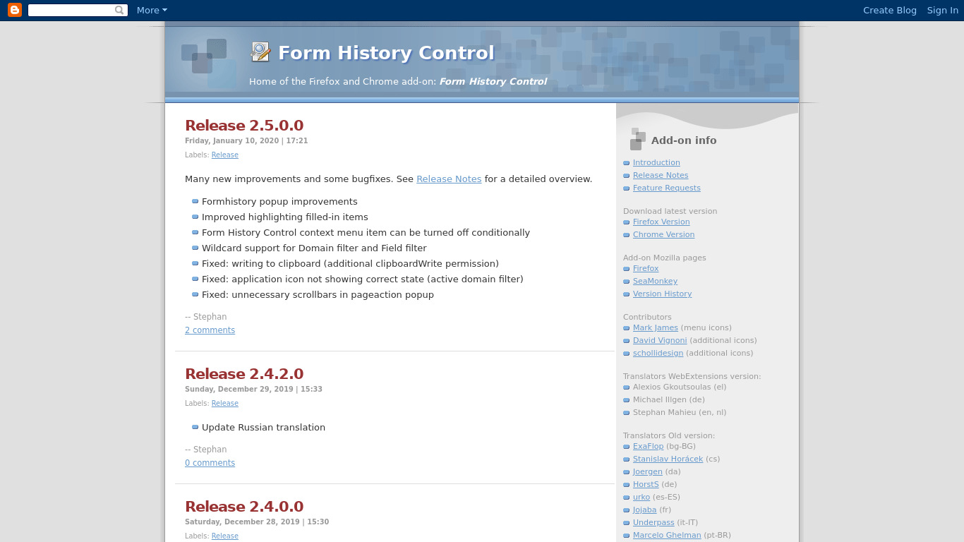 Form History Control Landing page
