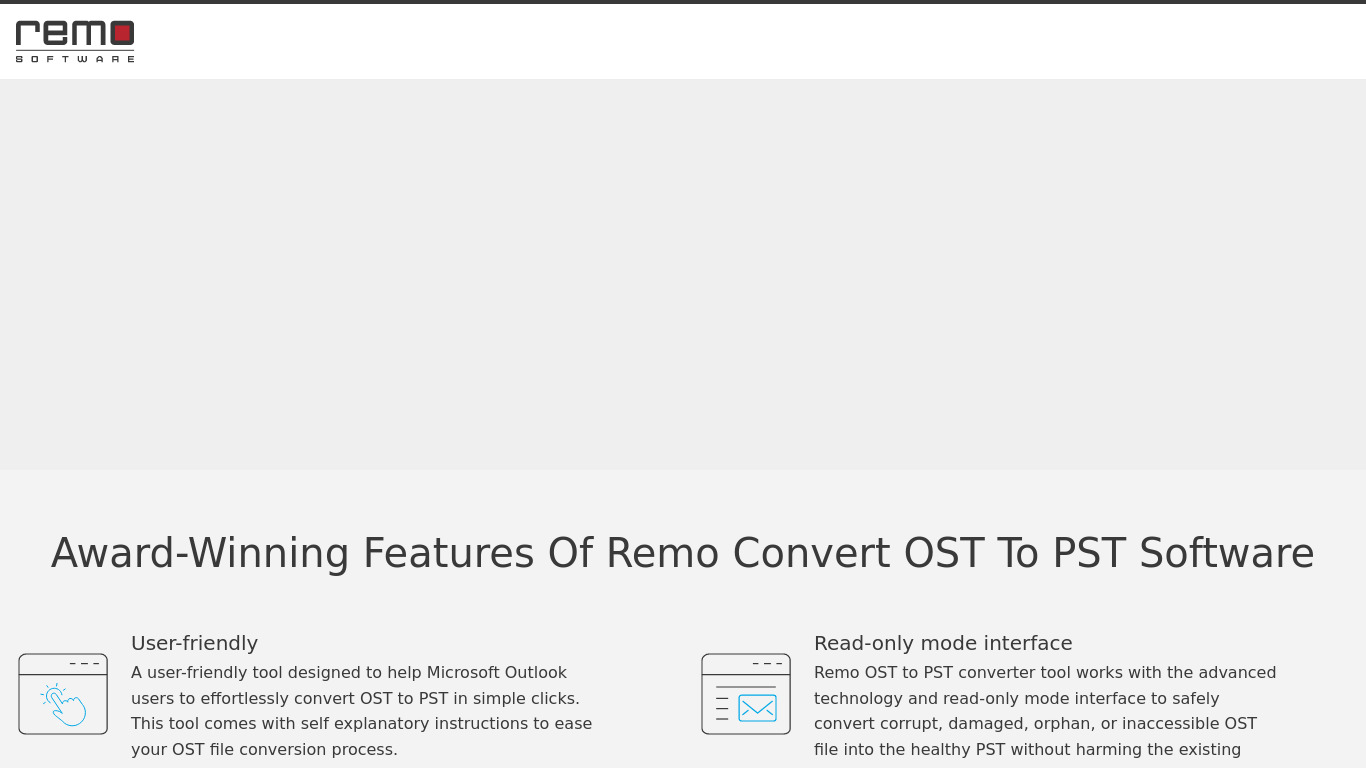Remo Convert OST to PST Landing page