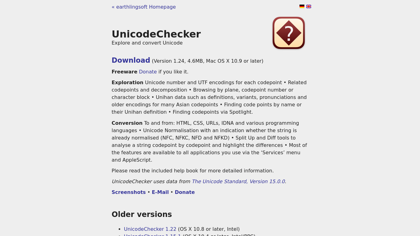 UnicodeChecker Landing page