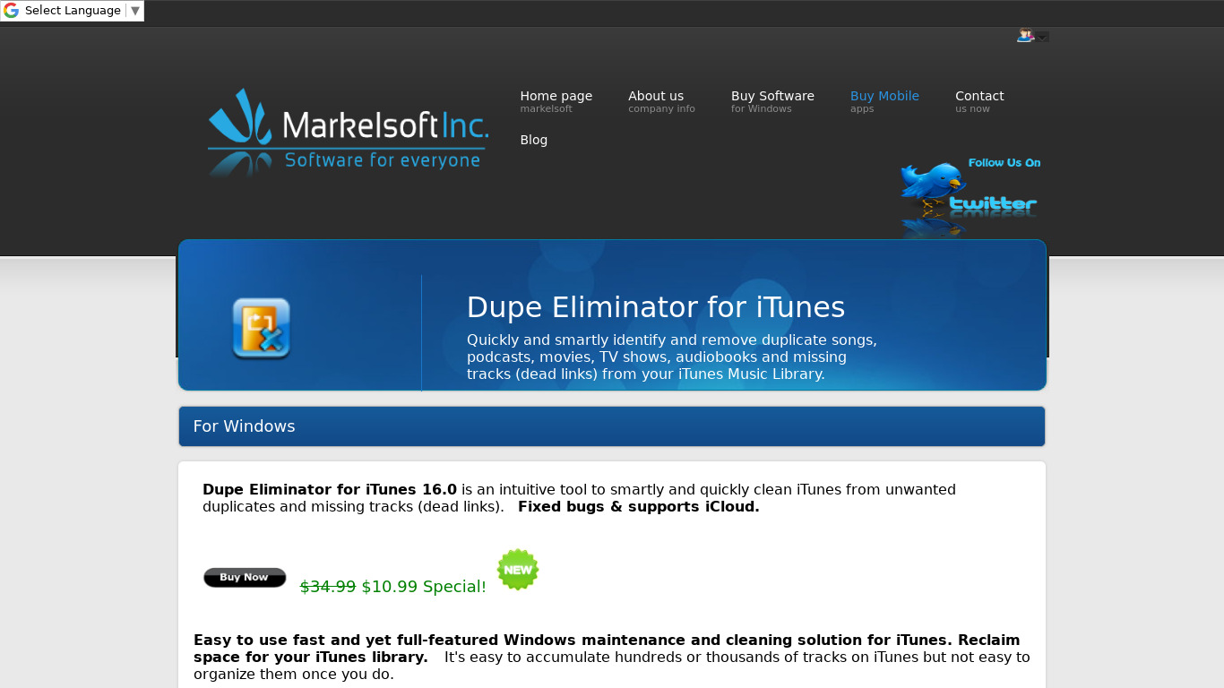 Dupe Eliminator for iTunes Landing page