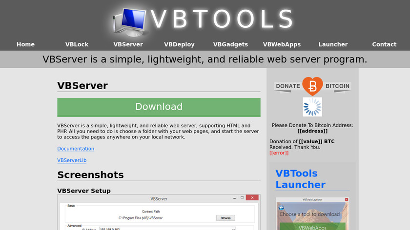 VBServer Landing Page