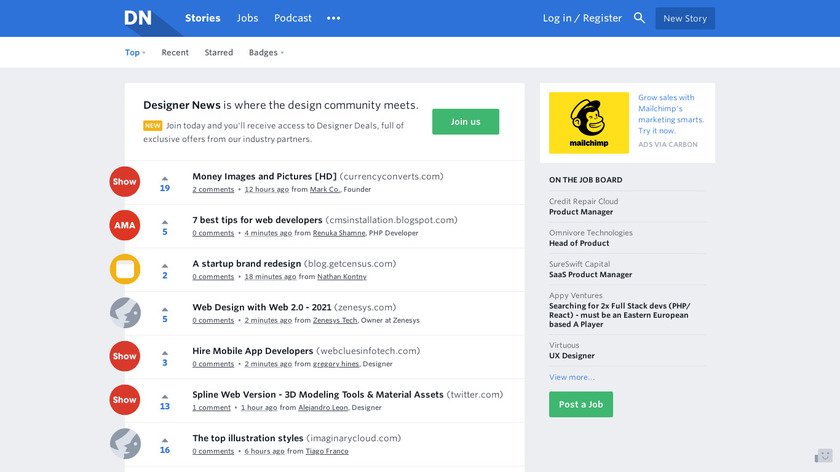 Designer News Landing Page