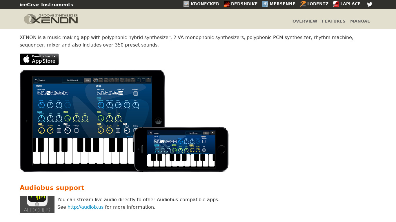 XENON Groove Synthesizer Landing page