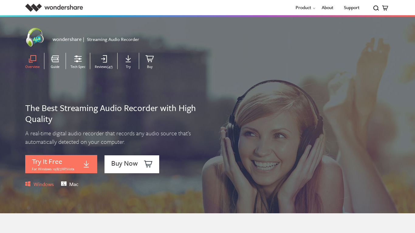 Wondershare Streaming Audio Recorder Landing page
