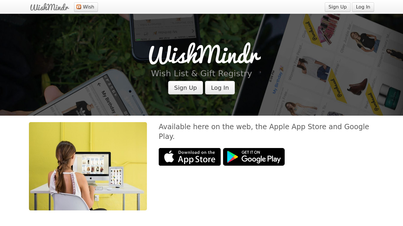 WishMindr Landing page