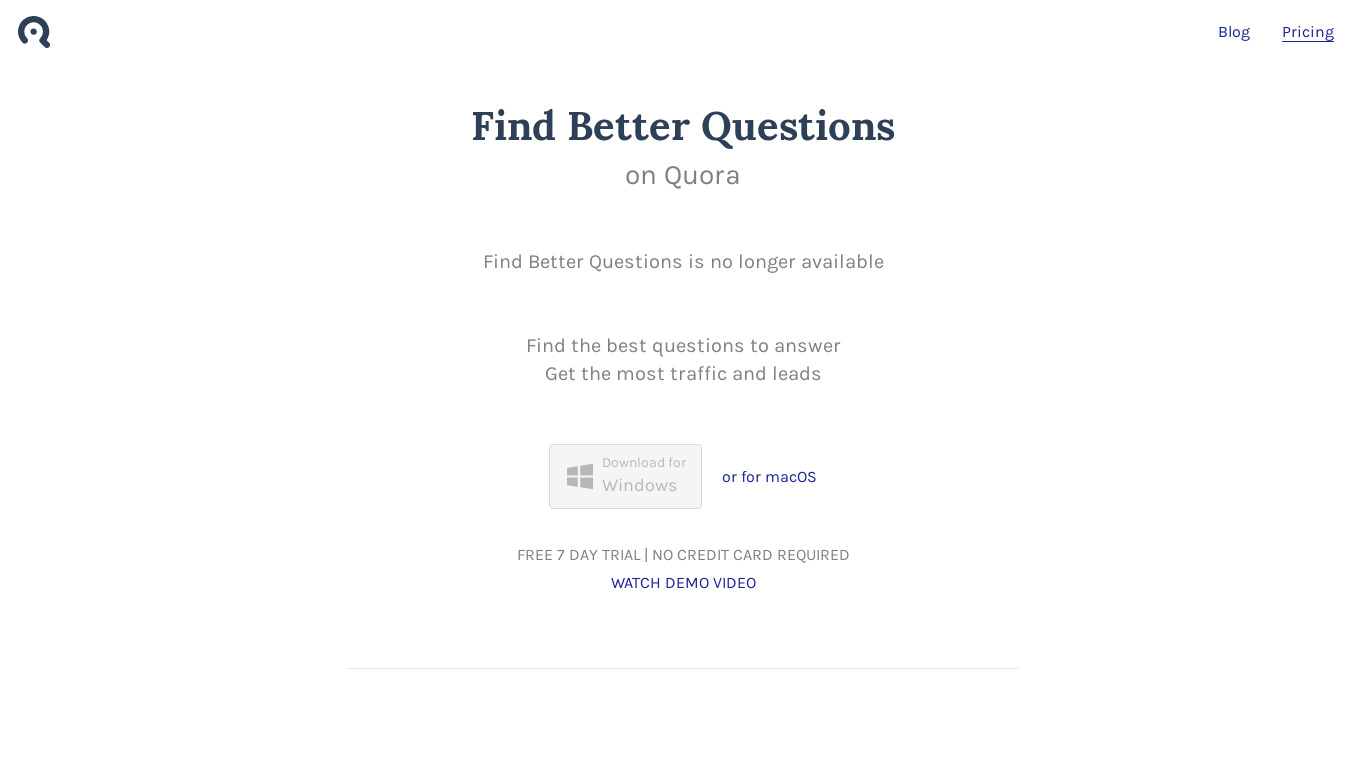 Find Better Questions Landing page