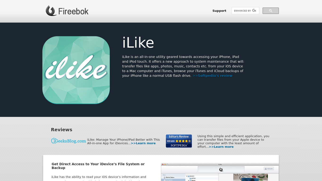 Fireebok iLike Landing page