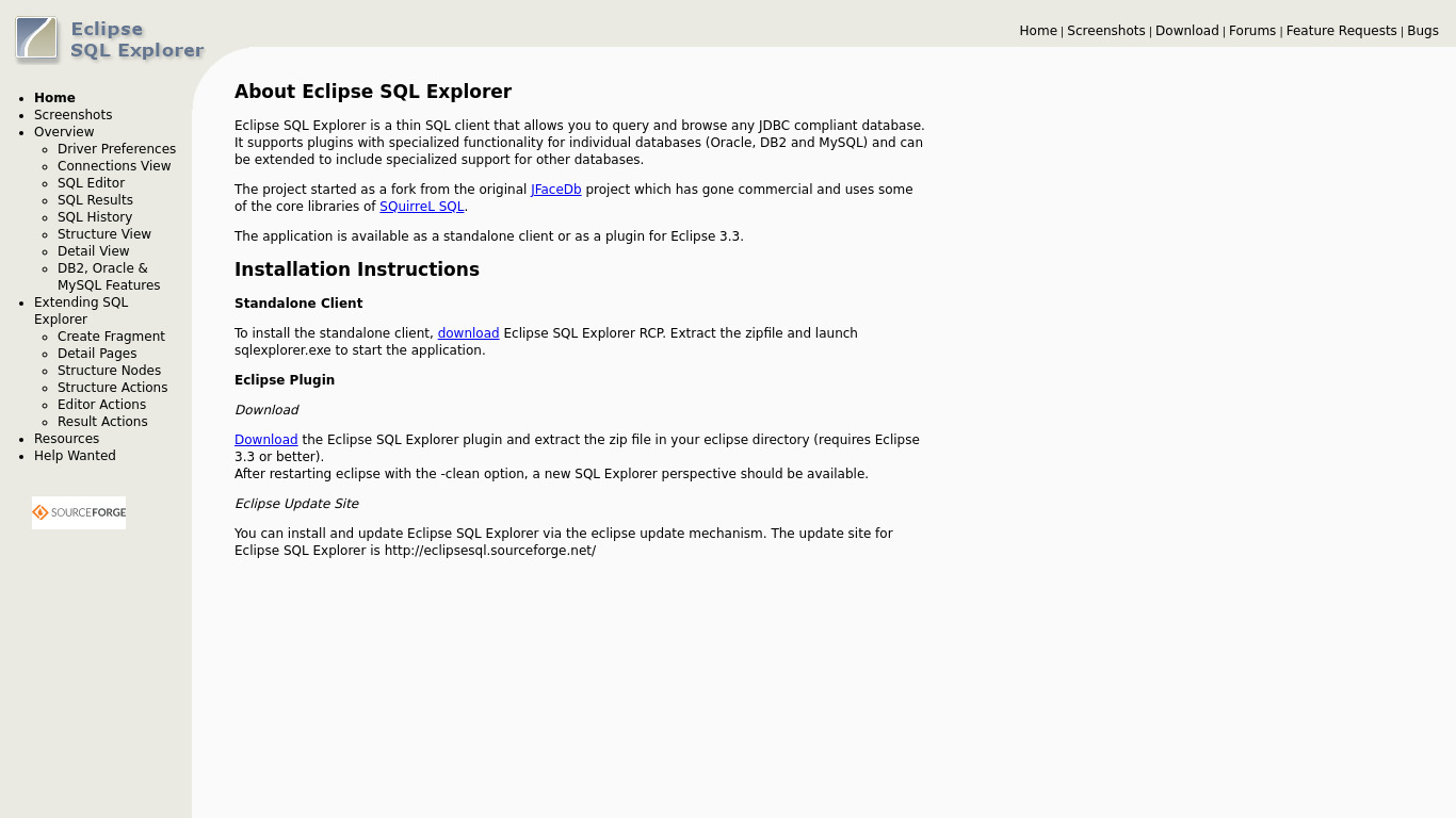 Eclipse SQL Explorer Landing page