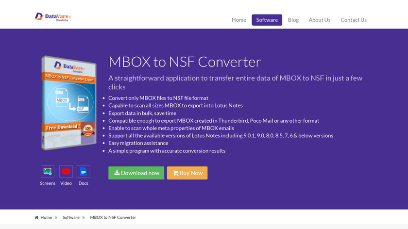 DataVare MBOX to NSF Converter Landing Page