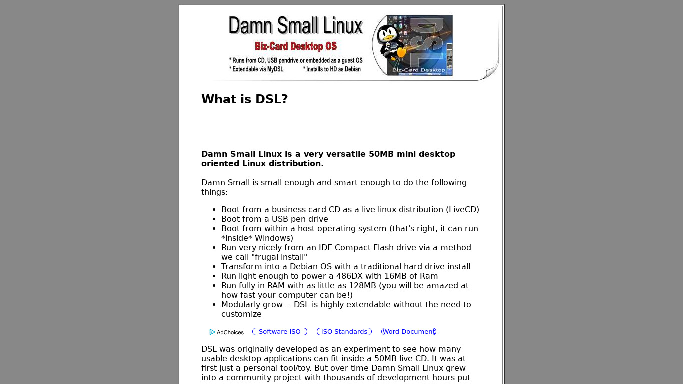 Damn Small Linux Landing page