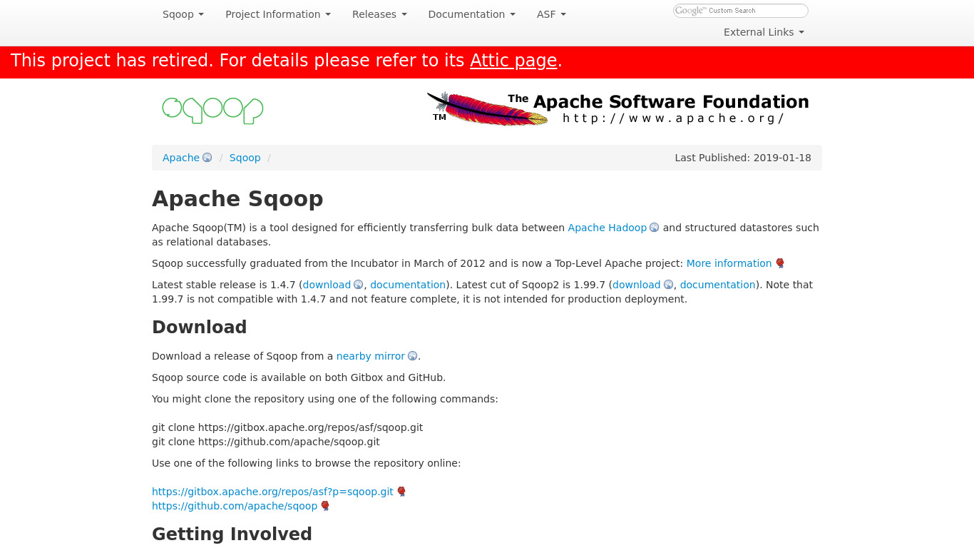 Apache Sqoop Landing page