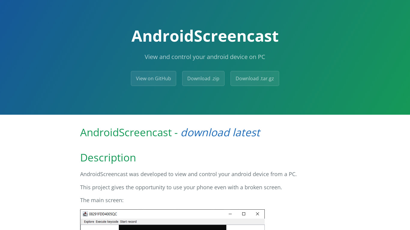 Androidscreencast Landing page