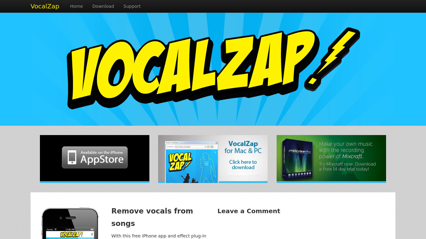 VocalZap Landing page