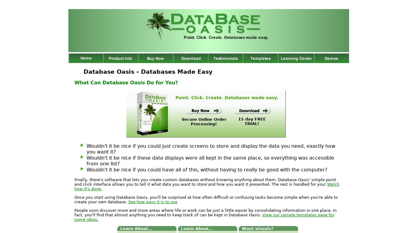 Database Oasis Landing page