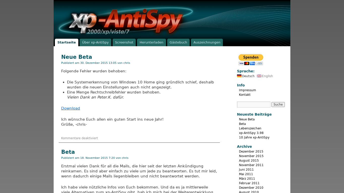 xp-AntiSpy Landing page