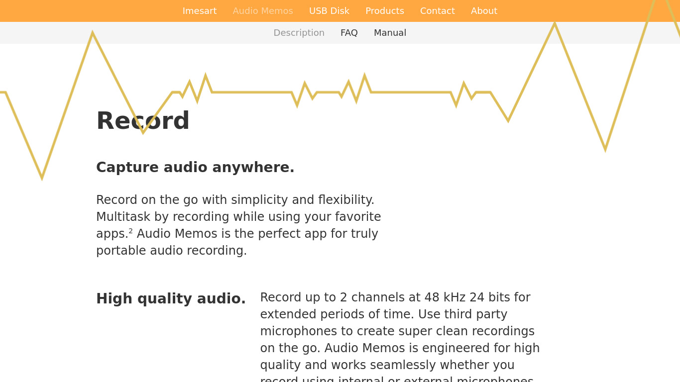 Audio Memos Landing page