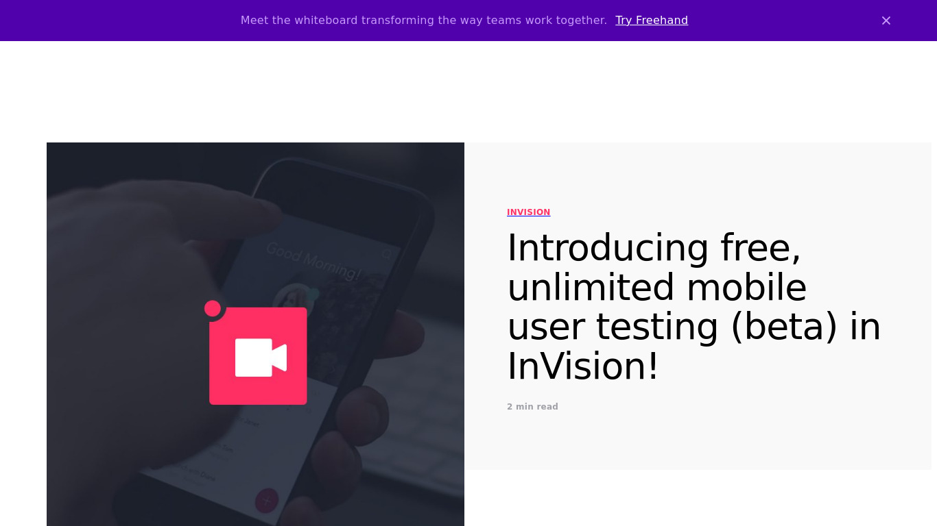 InVision Mobile Testing Landing page