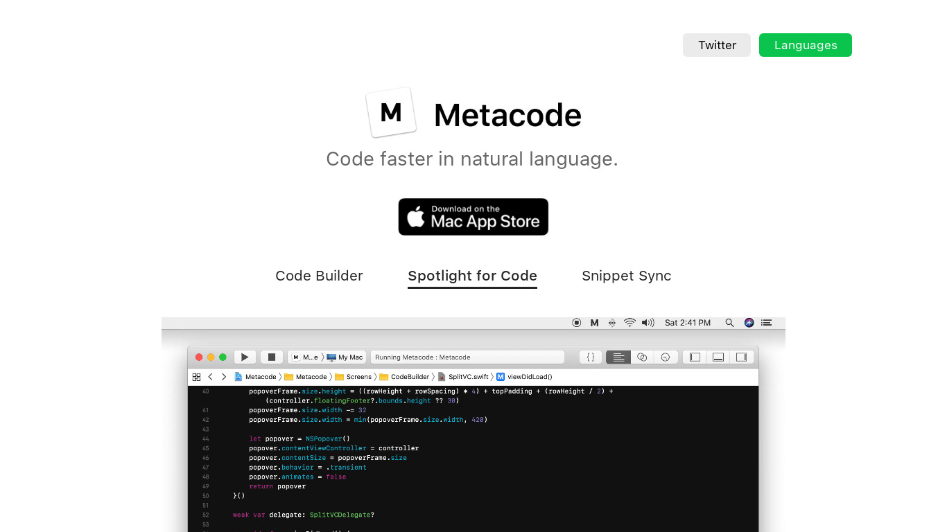 Metacode Landing page