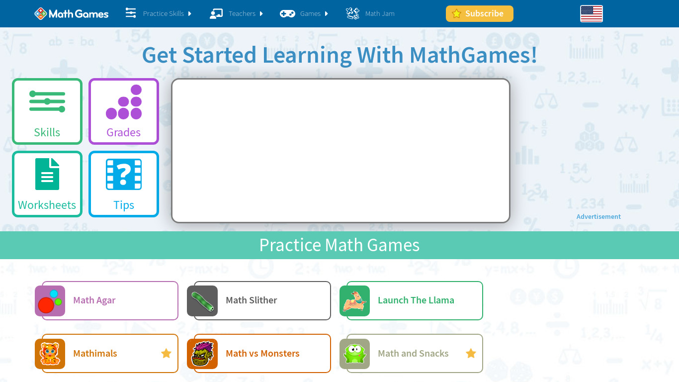 Math Games Landing page