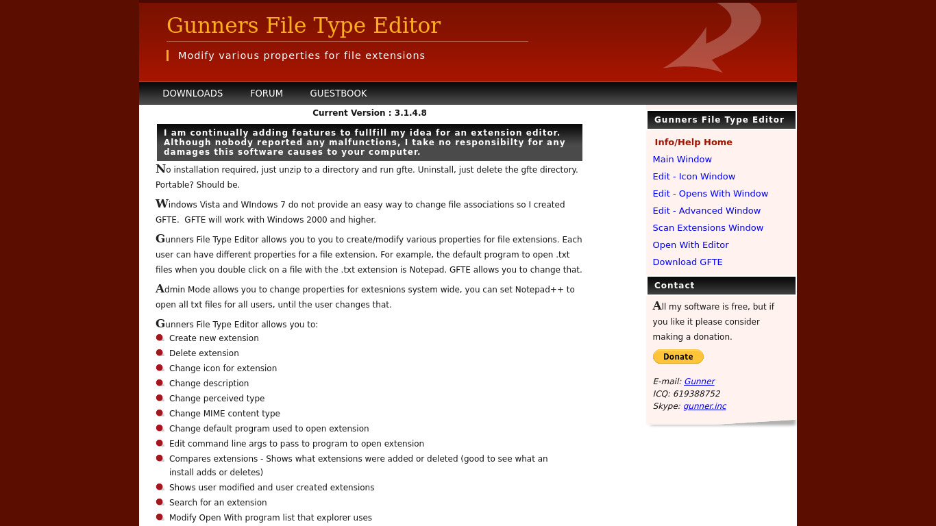 Gunners File Type Editor Landing page