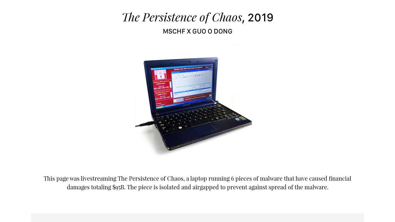 The Persistence of Chaos Landing page