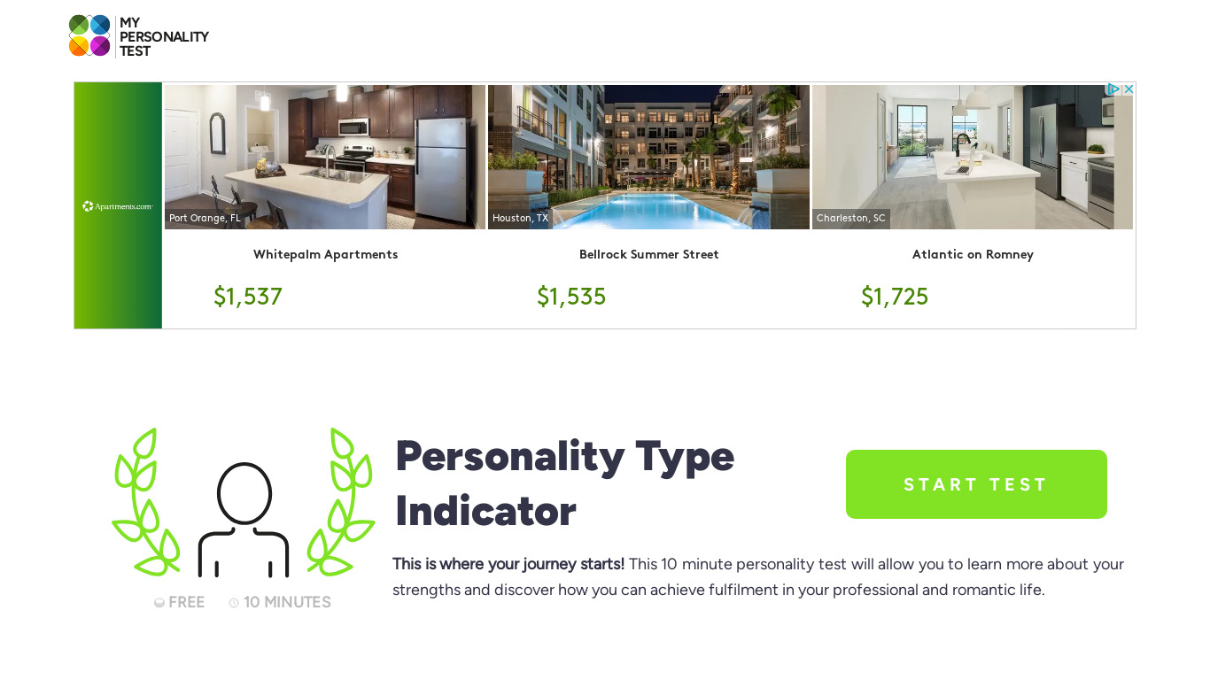 my personality test Landing page