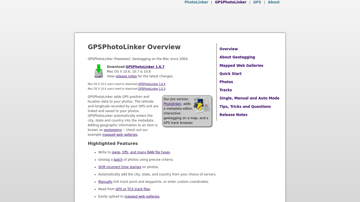 GPSPhotoLinker Landing page