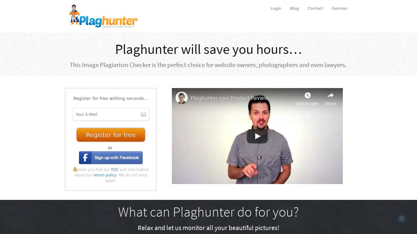 Plaghunter Landing page