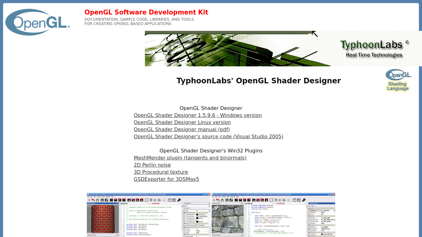 OpenGL Shader Designer Landing page
