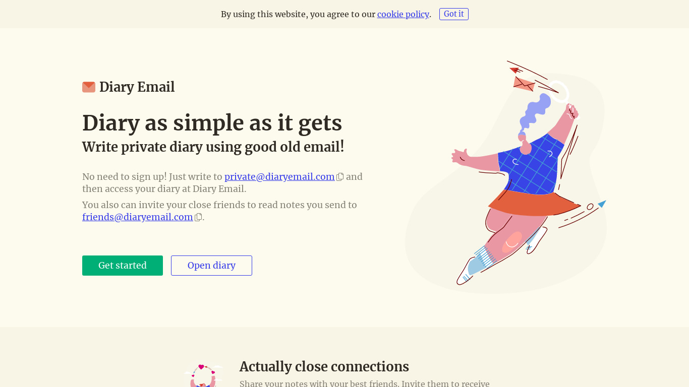 Diary Email Landing page