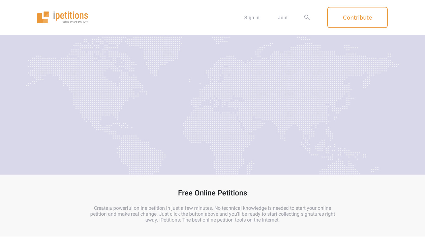iPetitions Landing page