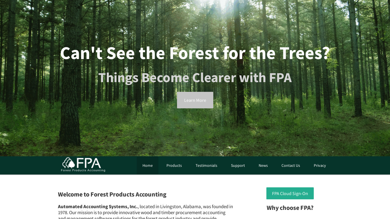 Forest Products Accounting Landing page