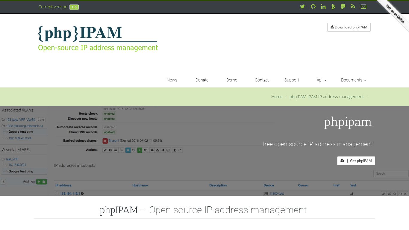 phpIPAM Landing page