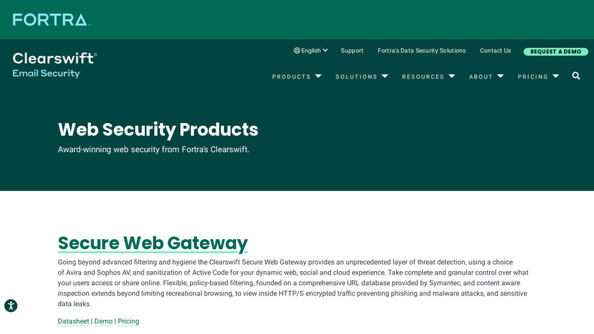 Clearswift SECURE Web Gateway Landing Page