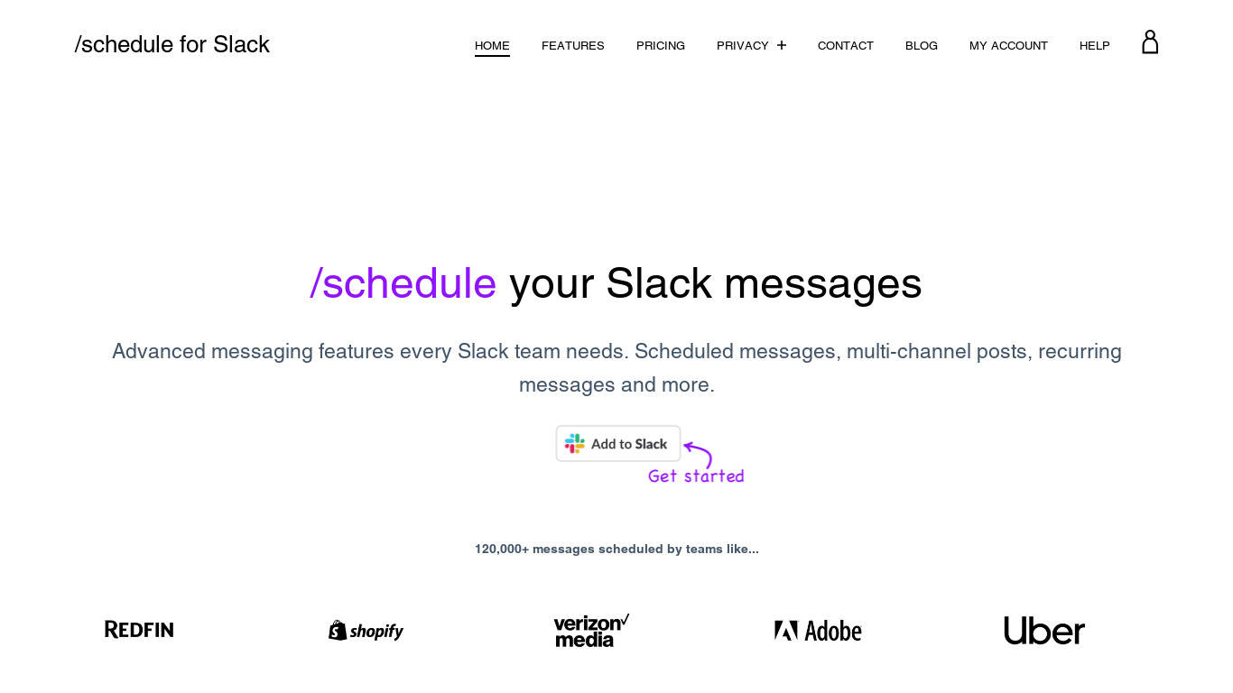 Slack Message Scheduler Landing page
