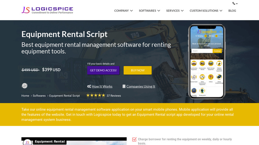 LogicSpice Equipment Rental Software Landing Page