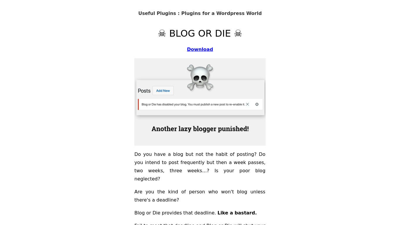 Blog or Die Landing page