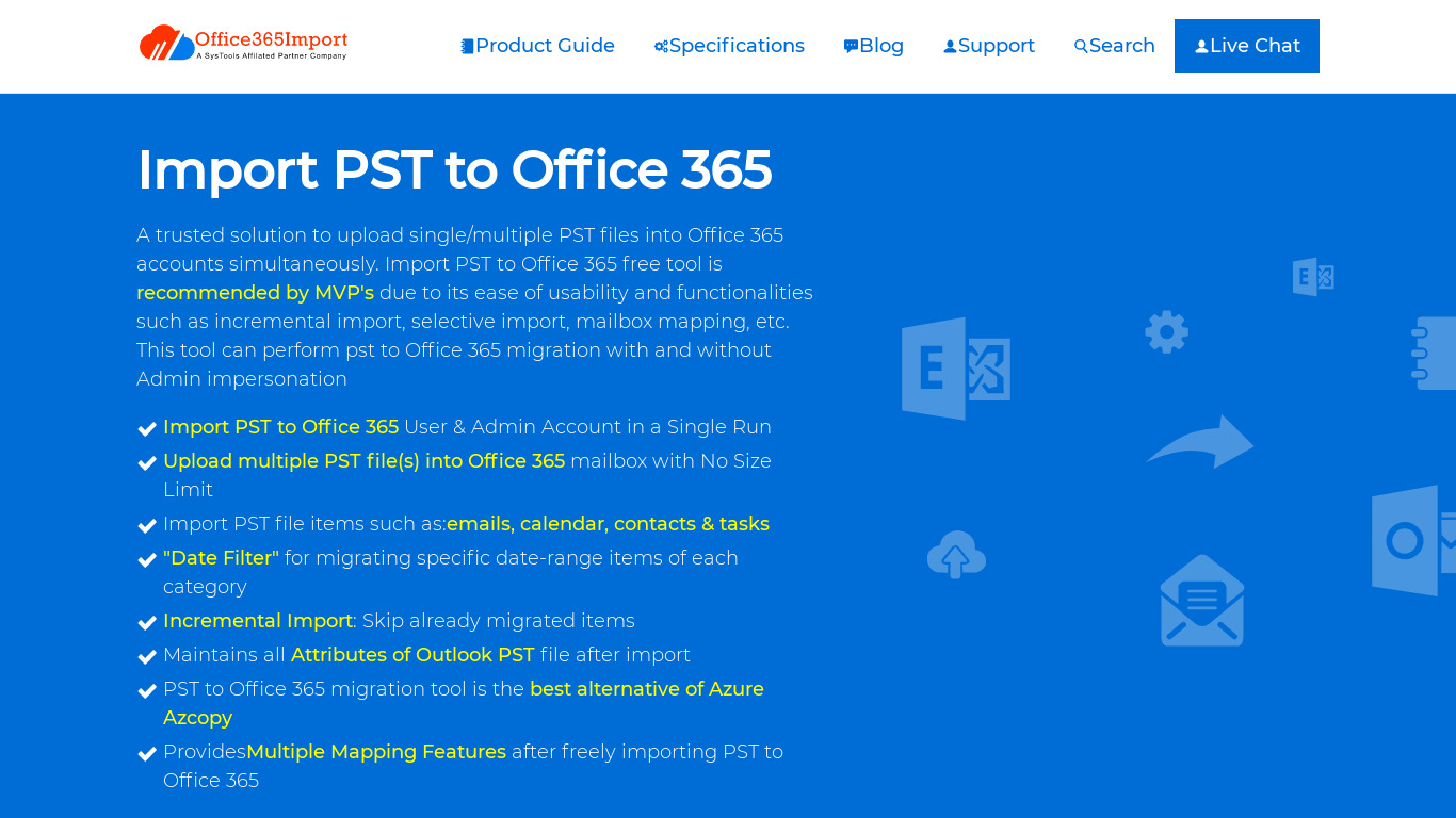 Office 365 PST Import Tool Landing page
