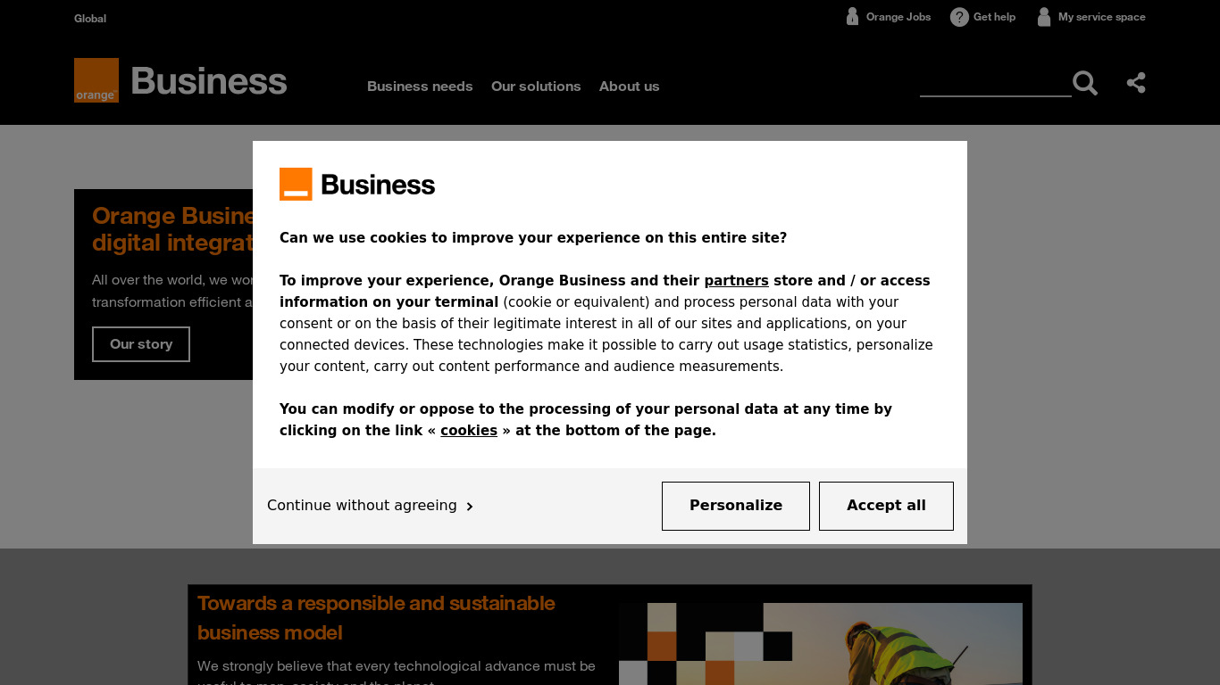 Orange Business Services Landing page